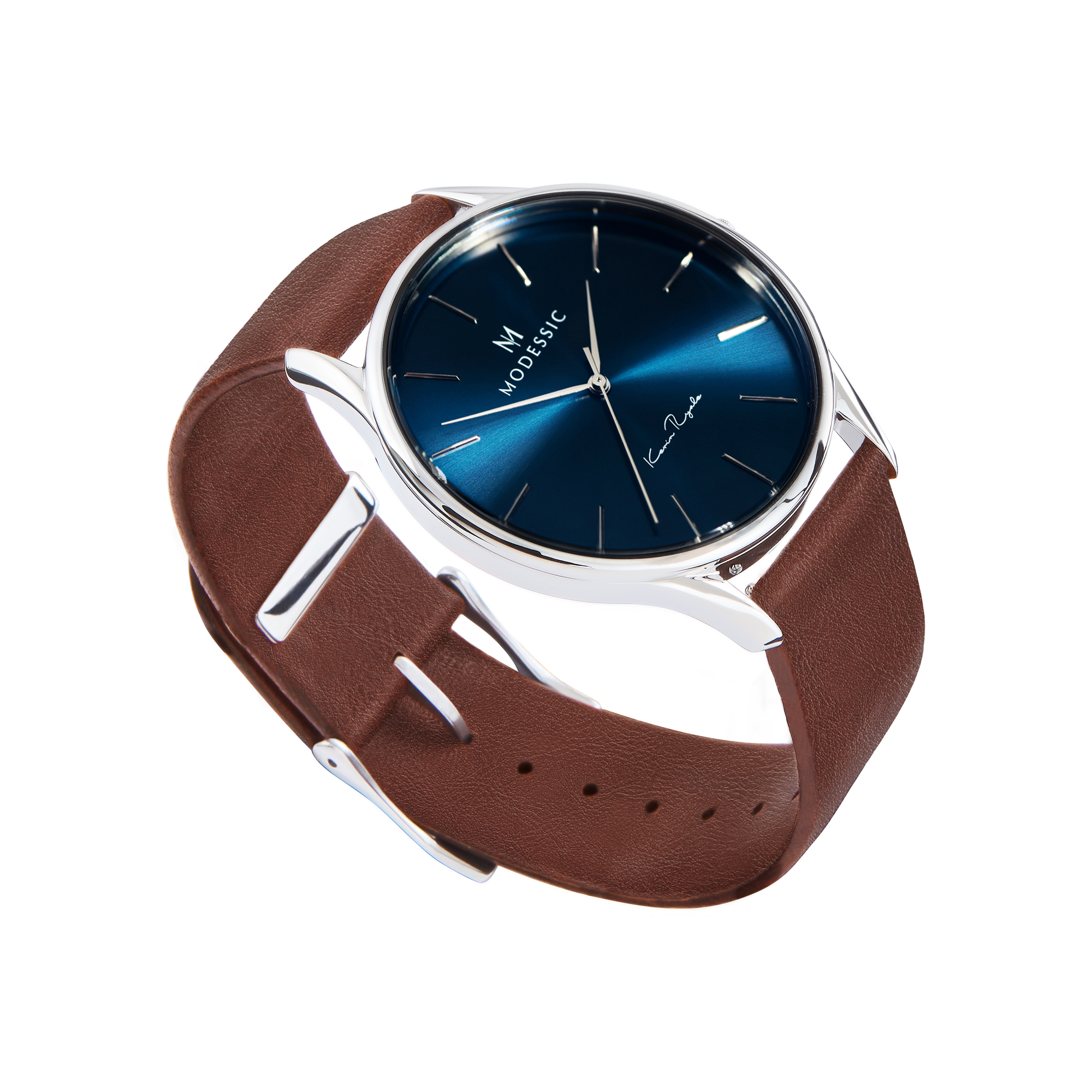 Azureblå silver brun klassisk herrklocka - Snygg klassisk herrklocka - Klassiska armbandsklockor för herr - Oceanic Heritage - 03-BLM.edited