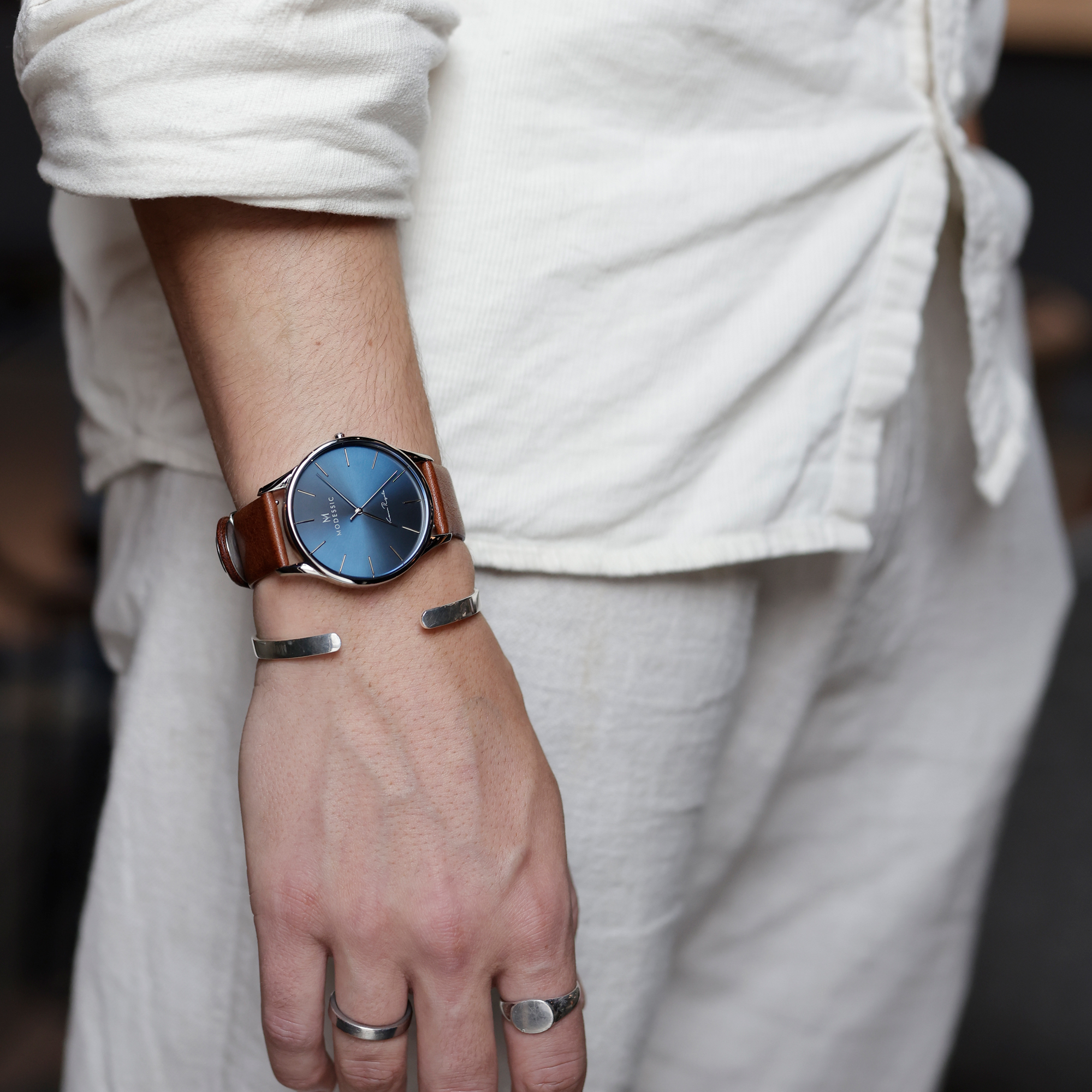 Azureblå silver brun klassisk herrklocka - Snygg klassisk herrklocka - Klassiska armbandsklockor för herr - Oceanic Heritage - 12